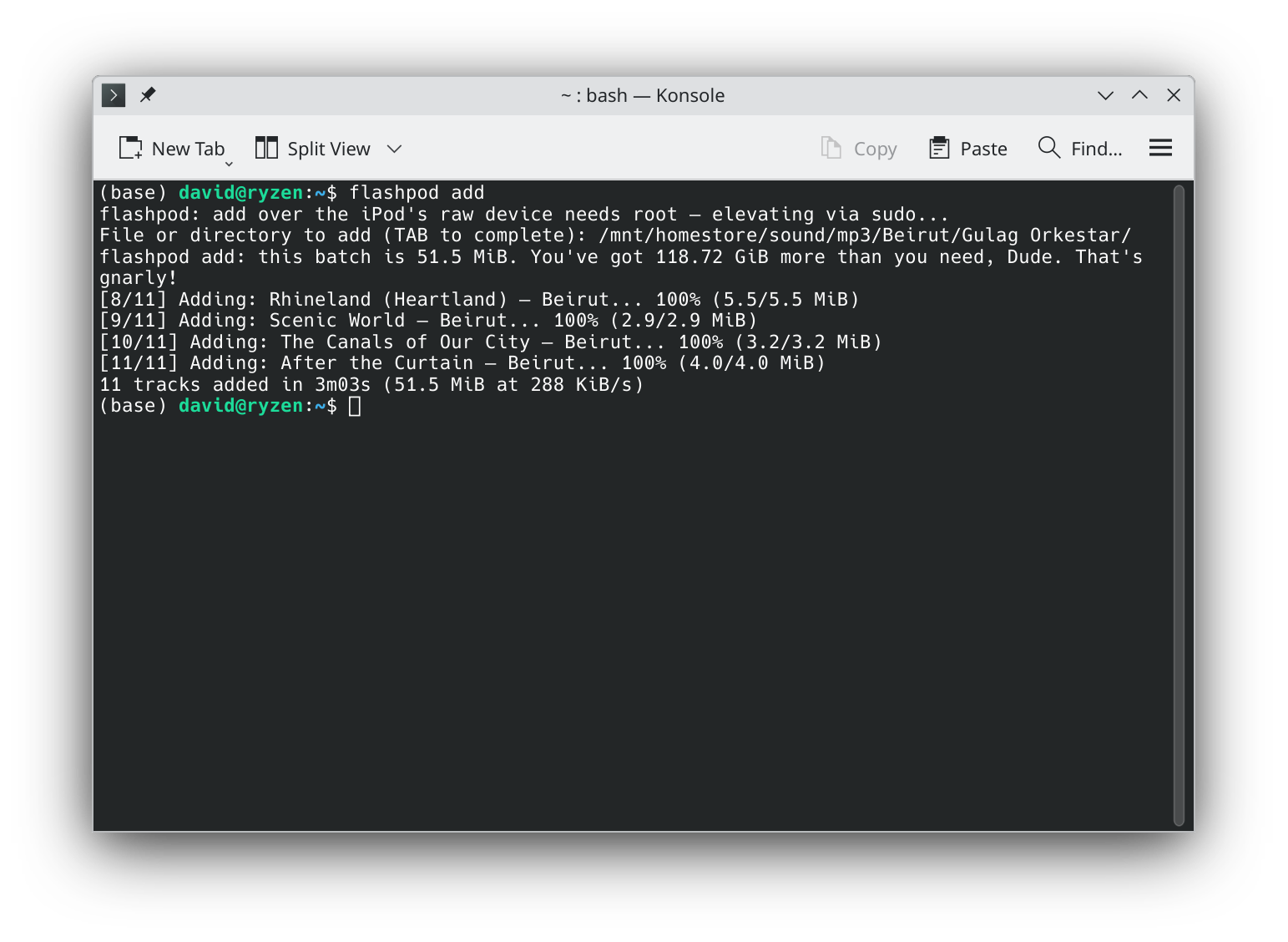 flashpod add copying an album to the iPod with per-track progress